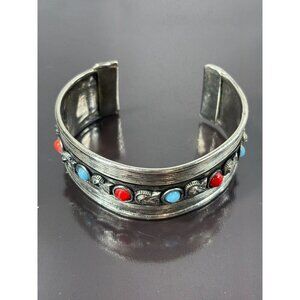 Vintage Moroccan Berber enamel stones cuff bracelet.